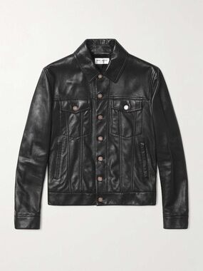Saint Laurent Black Leather Button-Front Bomber Jacket